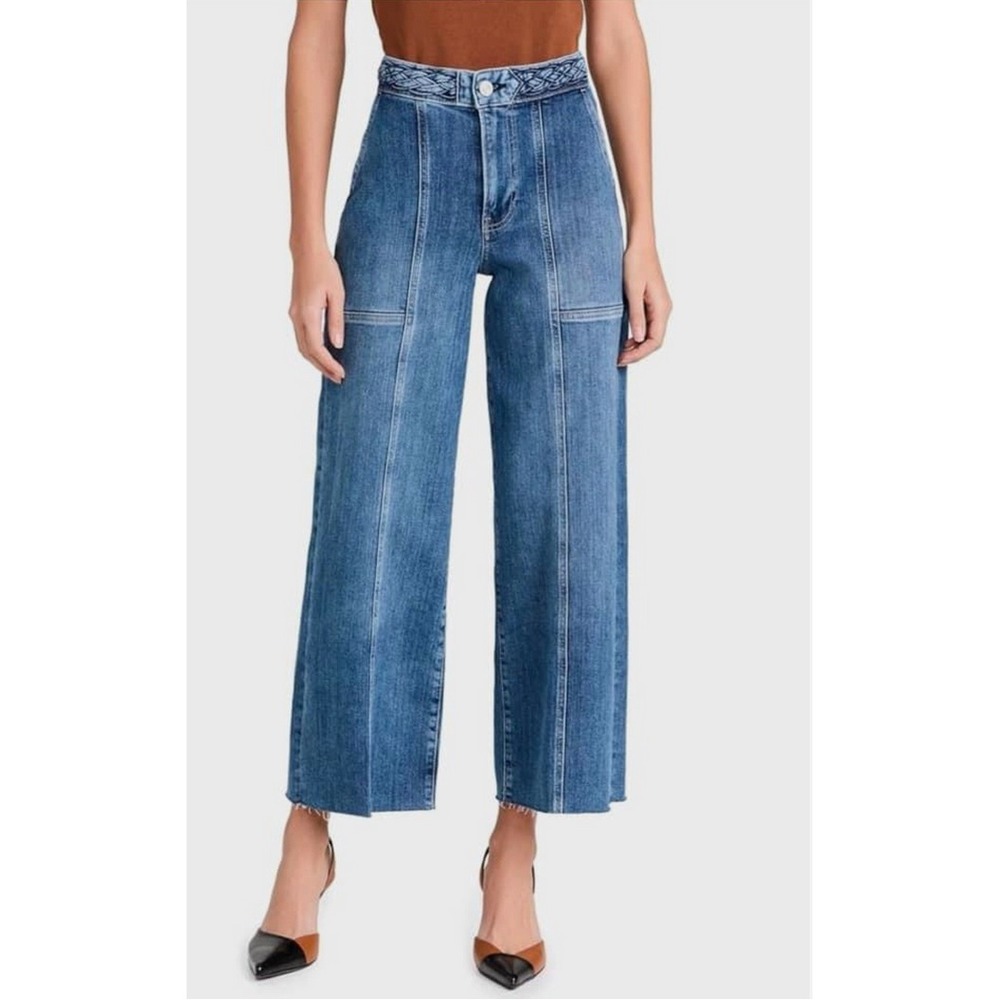 Frame Braided Waistband Wide Crop Jeans Womens 34 (Fits 38" Waist) Raw Hem NEW